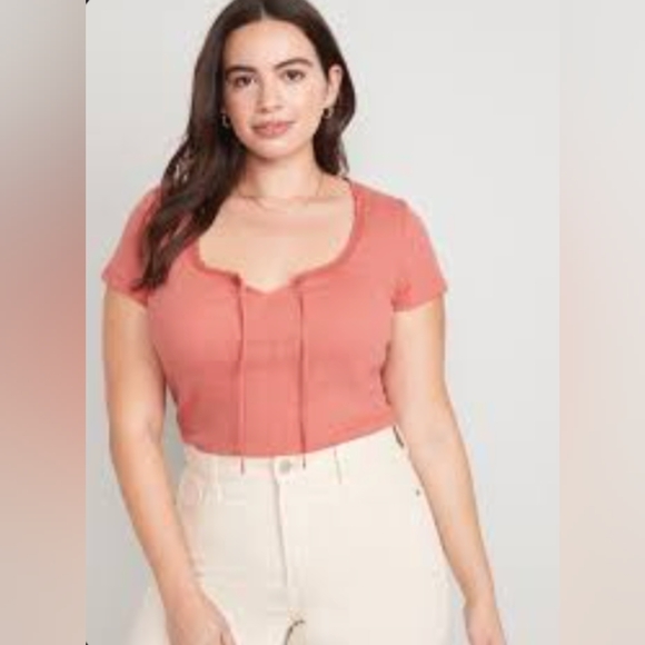 OLD NAVY - NWOT Peachy pink pointelle short sleeve top - Picture 2 of 6